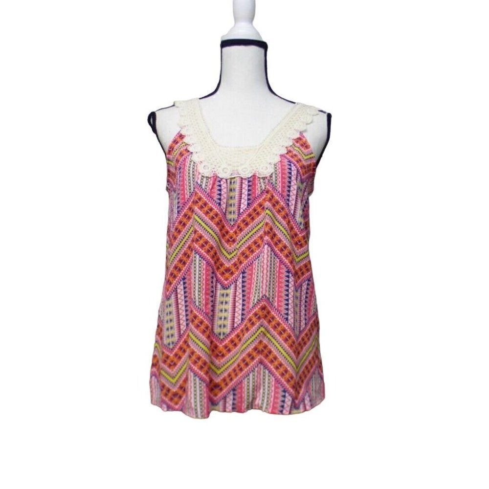 Miss Chievous Junior’s Crochet-Trim Woven Tank Top, White Rose, S
